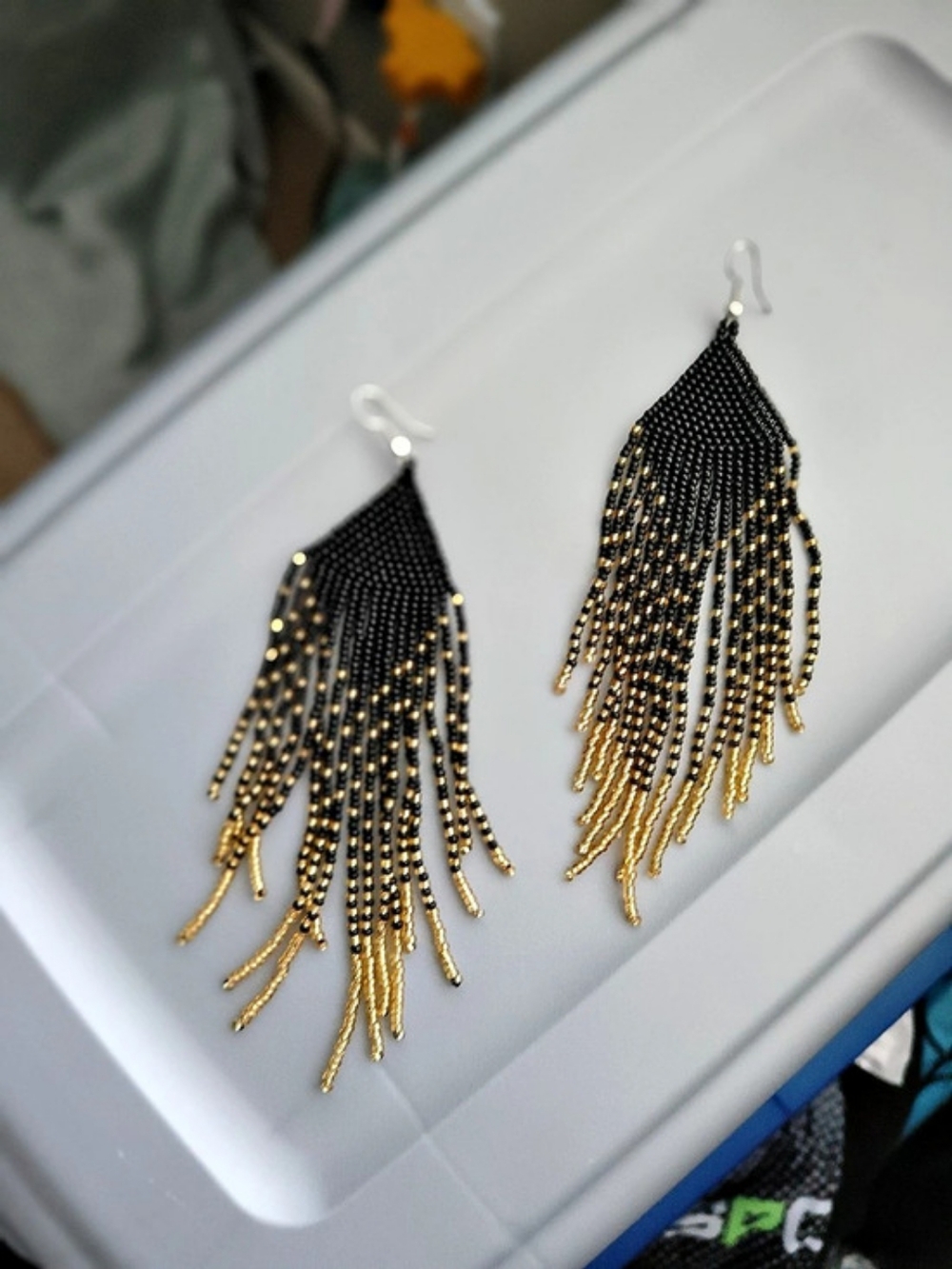 ✨ Brand New ✨Black & Gold Fringe Earrings Lik Beaded